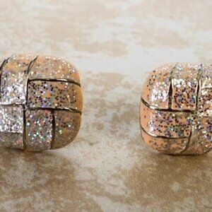Vintage Glitter Enamel Clip On Earrings Gold Tone